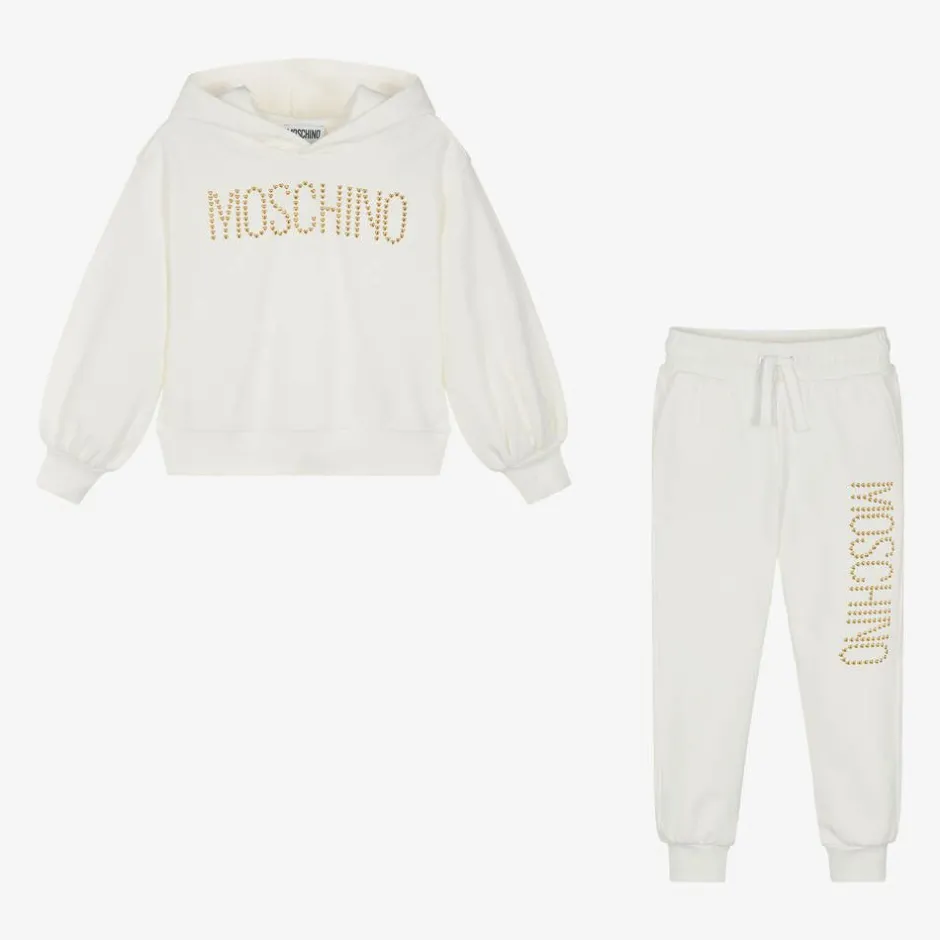 Moschino Kid-Teen Girls Ivory Cotton Stud Logo Tracksuit Online