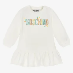 Moschino Baby Girls Ivory Cotton Sweatshirt Dress Clearance