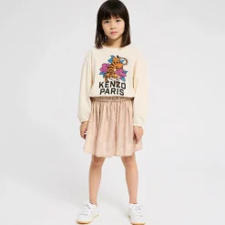 KENZO KIDS Girls Ivory Cotton Tiger Print Top Clearance