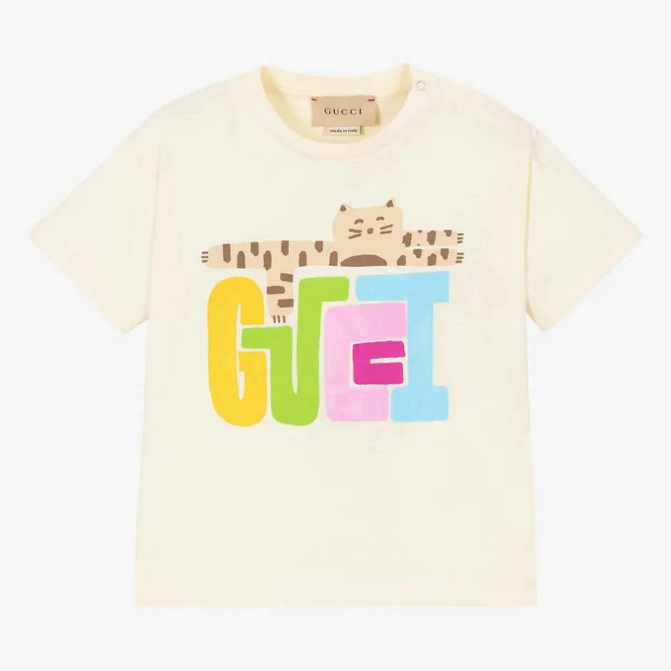 Gucci Girls Ivory Cotton T-Shirt Outlet