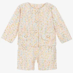 Sofija Girls Ivory Cotton Tweed Shorts Suit Outlet