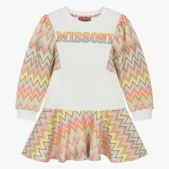 Missoni Girls Ivory Cotton Zigzag Dress Outlet