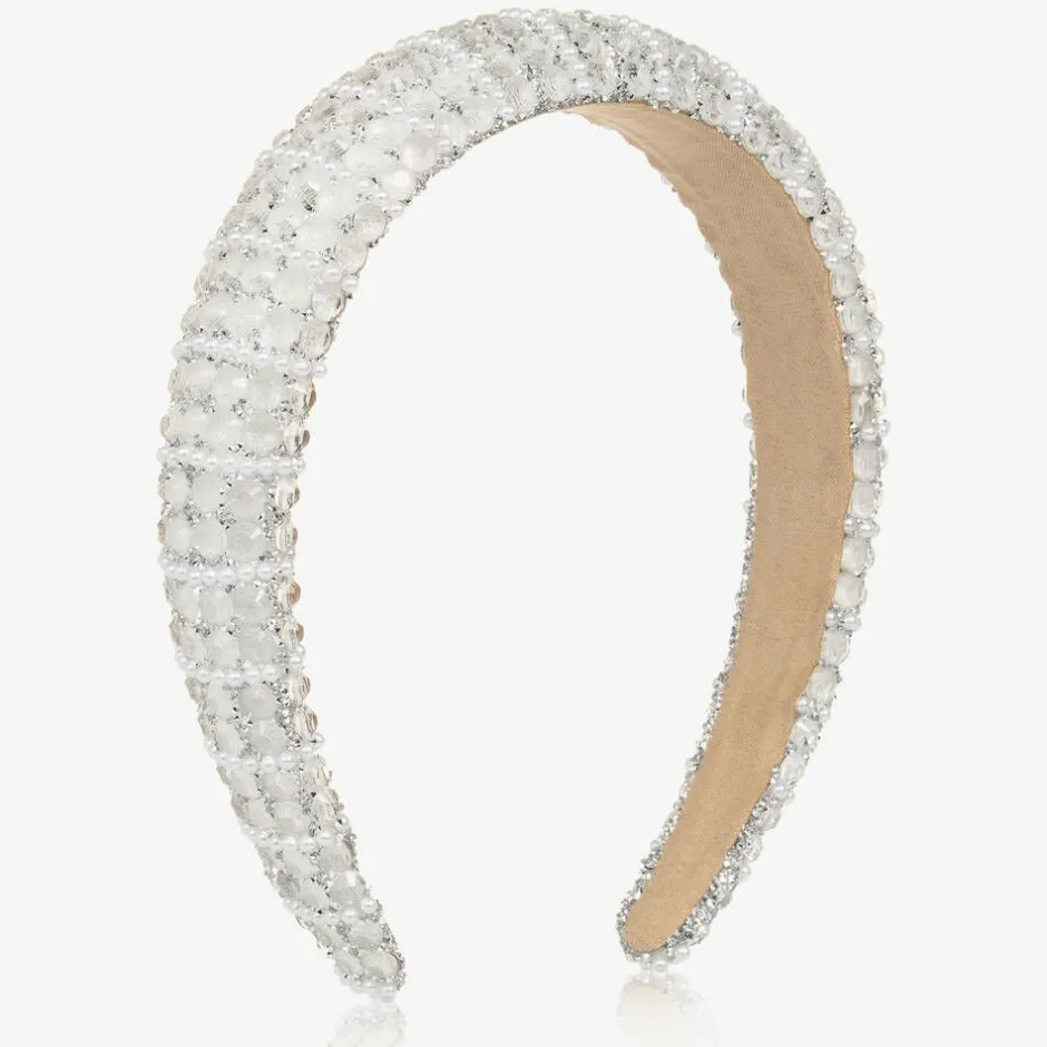 David Charles Girls Ivory Diamanté Padded Hairband New