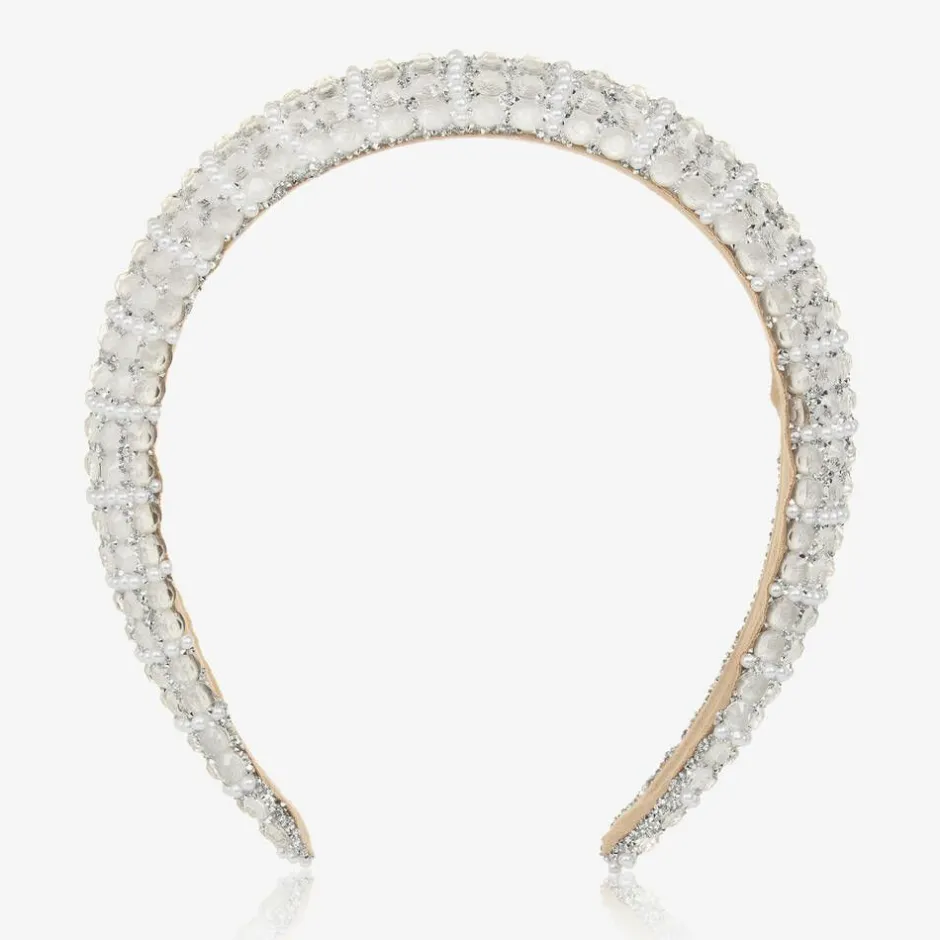 David Charles Girls Ivory Diamanté Padded Hairband New