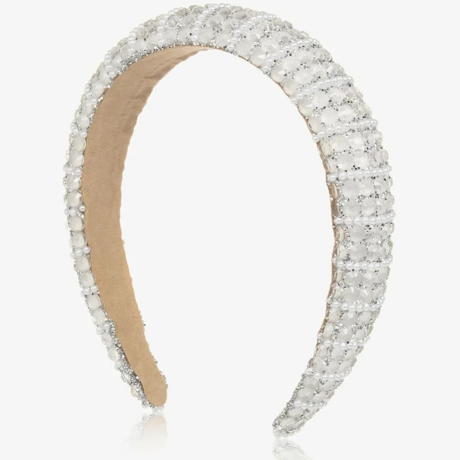 David Charles Girls Ivory Diamanté Padded Hairband New