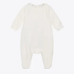 Tartine et Chocolat Girls Ivory Embroidered Velour Babygrow Clearance