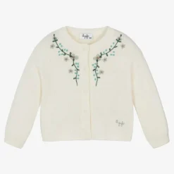 Il Gufo Girls Ivory Embroidered Wool Knit Cardigan