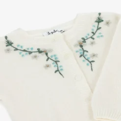 Il Gufo Girls Ivory Embroidered Wool Knit Cardigan