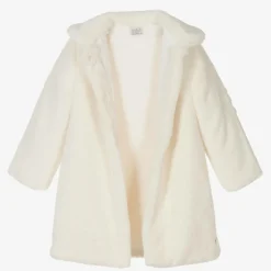 Paz Rodríguez Girls Ivory Faux Fur Coat New
