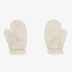 Il Gufo Girls Ivory Faux Fur Mittens New