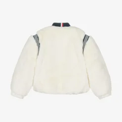 Tommy Hilfiger Girls Ivory Faux Fur Varsity Jacket New