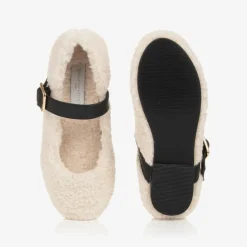 Stella McCartney Kids Girls Ivory Fleece Buckle Shoes Clearance