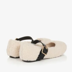 Stella McCartney Kids Girls Ivory Fleece Buckle Shoes Clearance