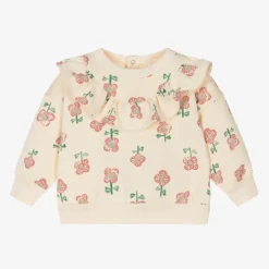 Petit Bateau Girls Ivory Floral Print Cotton Sweatshirt Hot