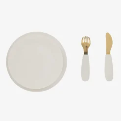 Elodie Girls Ivory Floral Silicone Plate & Cutlery Set Clearance