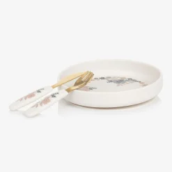 Elodie Girls Ivory Floral Silicone Plate & Cutlery Set Clearance