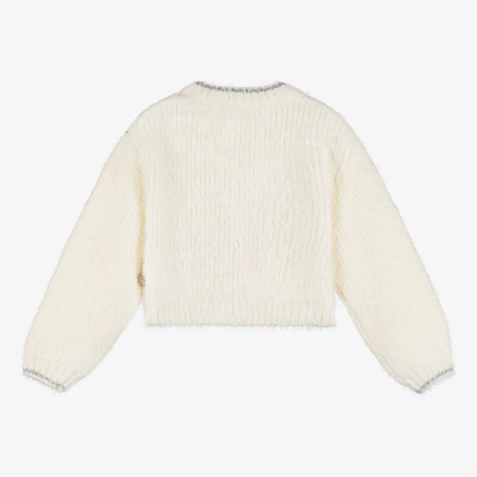 Billieblush Girls Ivory Fluffy Sequinned Cardigan New