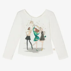 Boboli Girls Ivory Graphic Print Cotton Top Online