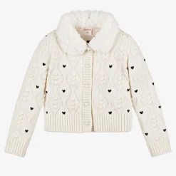Boboli Girls Ivory Heart Cardigan