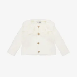 Mebi Girls Ivory Knit Collar Cardigan