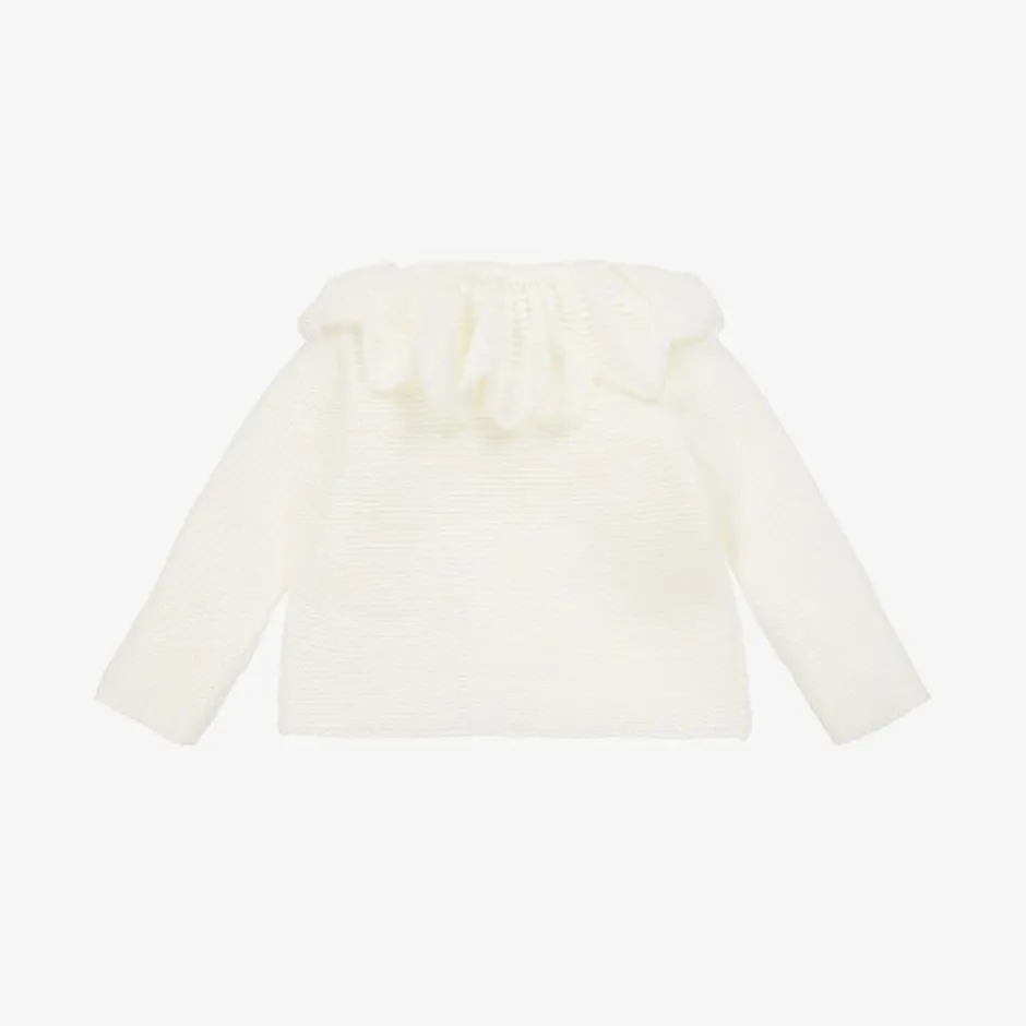 Mebi Girls Ivory Knit Collar Cardigan