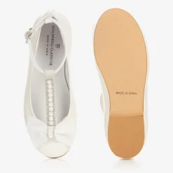 Childrens Classics Girls Ivory Leather Ballerina Bar Shoes Outlet