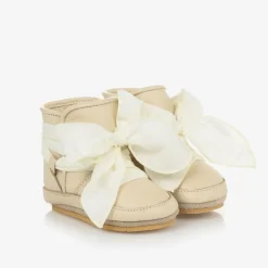 Donsje Girls Ivory Leather Bow Pre Walkers Cream Hot