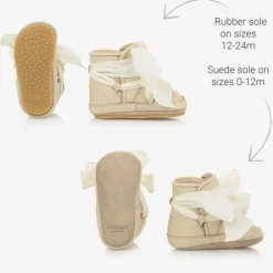 Donsje Girls Ivory Leather Bow Pre Walkers Cream Hot