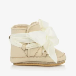 Donsje Girls Ivory Leather Bow Pre Walkers Cream Hot
