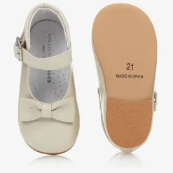 Childrens Classics Girls Ivory Leather Bow Shoes Clearance
