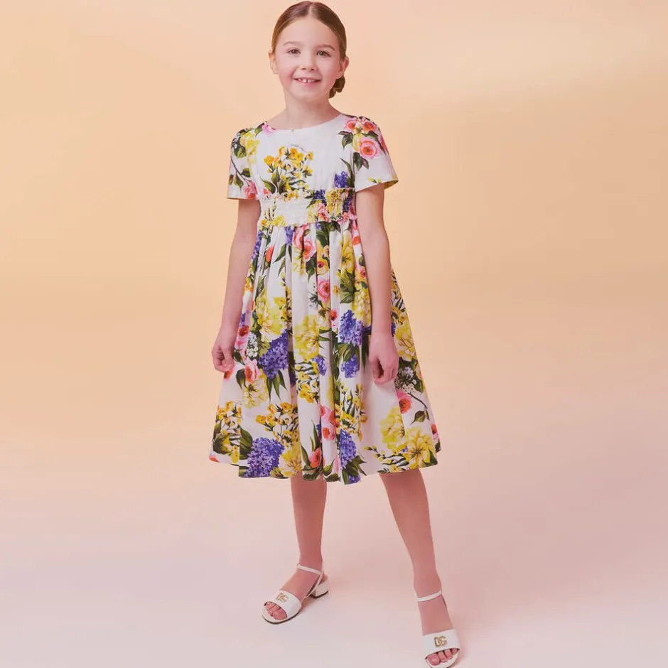 Dolce amp; Gabbana Girls Ivory Leather DG Heeled Sandals Outlet