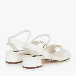 Dolce amp; Gabbana Girls Ivory Leather DG Heeled Sandals Outlet