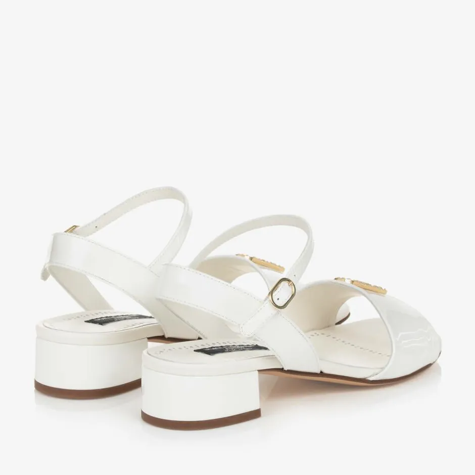 Dolce amp; Gabbana Girls Ivory Leather DG Heeled Sandals Outlet
