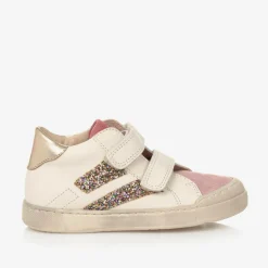 Falcotto by Naturino Girls Ivory Leather Glitter Stripe Trainers Outlet