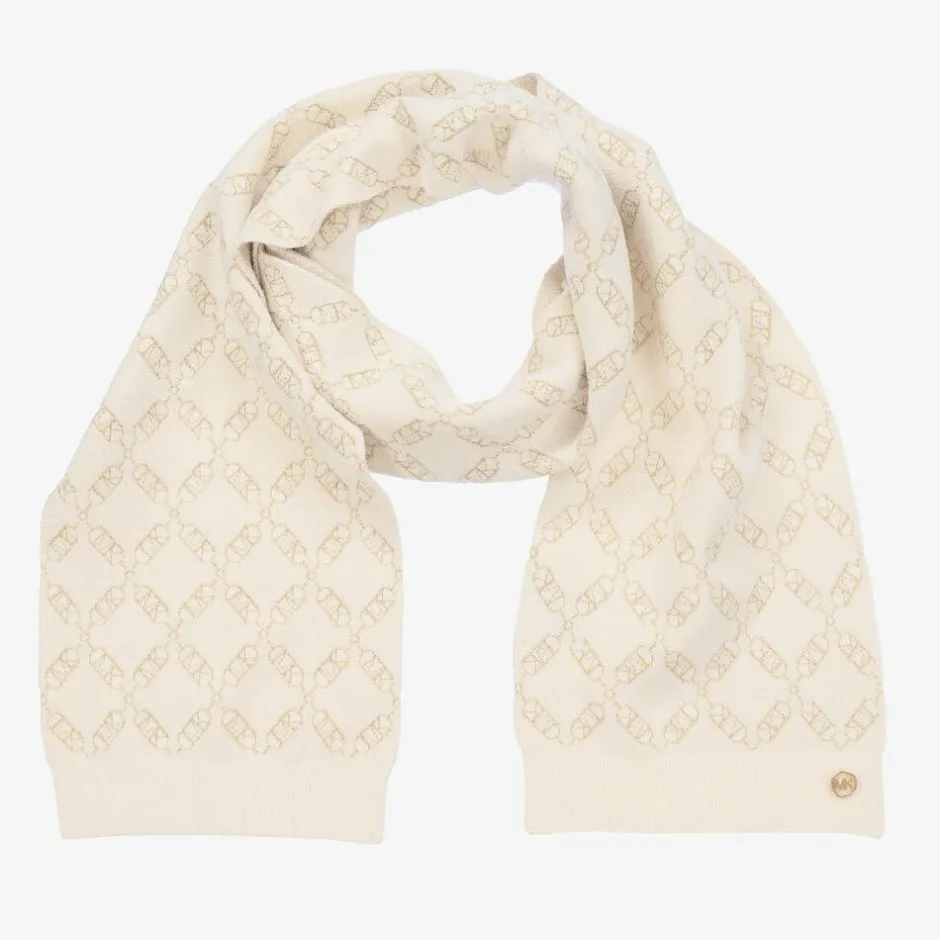 Michael Kors Kids Girls Ivory MK Empire Logo Scarf Discount