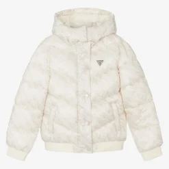 Guess Girls Ivory Monogram Puffer Jacket Outlet