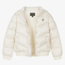 Guess Girls Ivory Monogram Puffer Jacket Outlet
