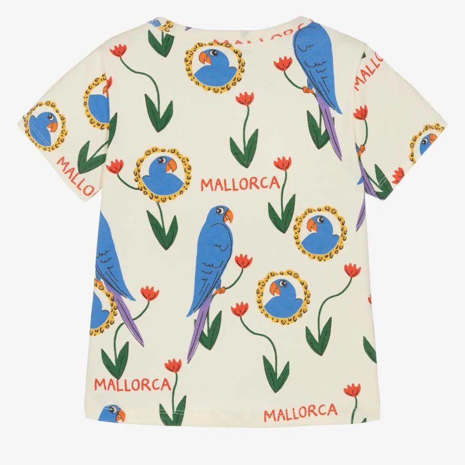Mini Rodini Girls Ivory Organic Cotton Parrot T-Shirt Hot