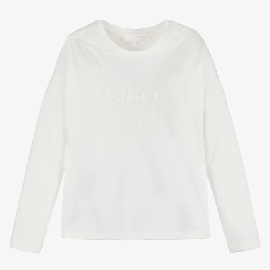 Chloé Girls Ivory Organic Cotton Top