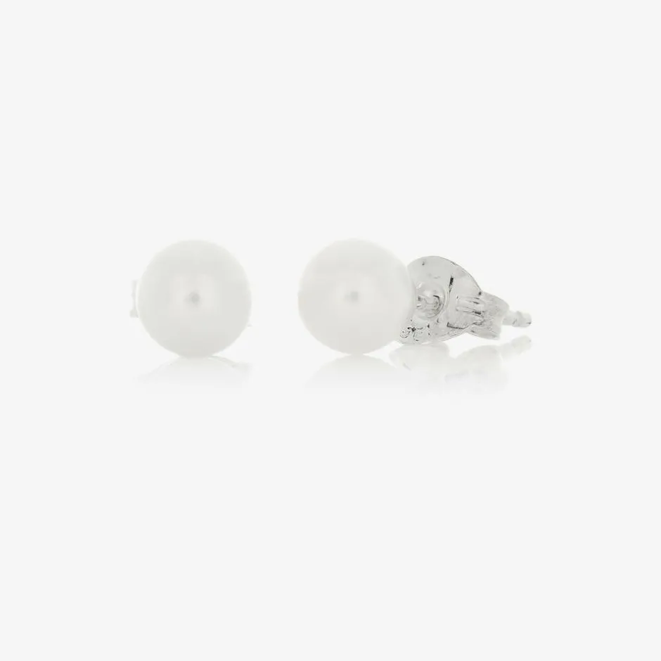 Raw Pearls Girls Ivory Pearl Earrings (5mm) Hot