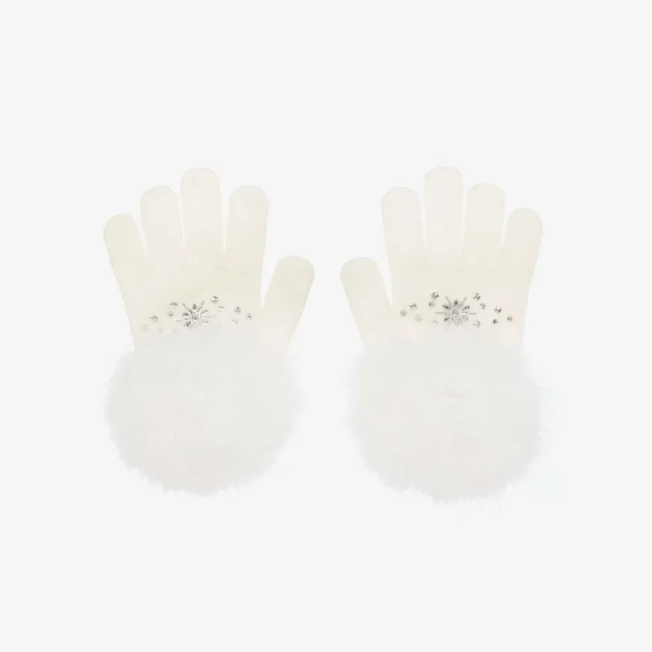 Monnalisa Girls Ivory Pom-Pom Knitted Gloves Discount