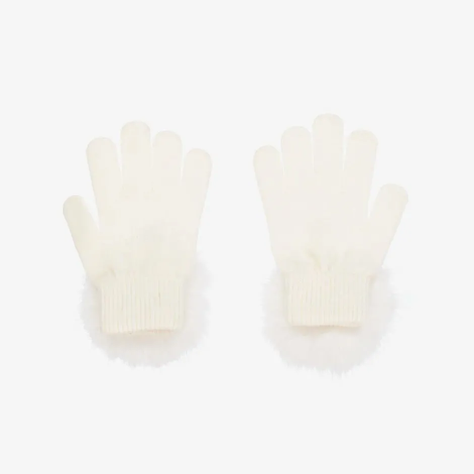 Monnalisa Girls Ivory Pom-Pom Knitted Gloves Discount