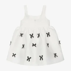Phi Clothing Girls Ivory Satin Bow Dress Sale