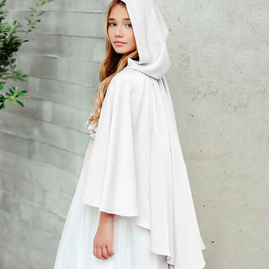 Amaya Girls Ivory Satin Hooded Cape Online