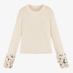 Fun amp; Fun Girls Ivory Sequin & Feather Top Outlet