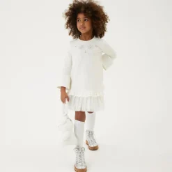 Monnalisa Girls Ivory Snowflake Cotton Dress