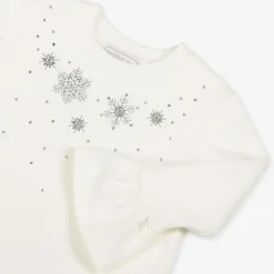 Monnalisa Girls Ivory Snowflake Cotton Dress