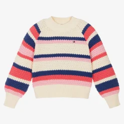 Tommy Hilfiger Girls Ivory Striped Cotton Sweater Outlet