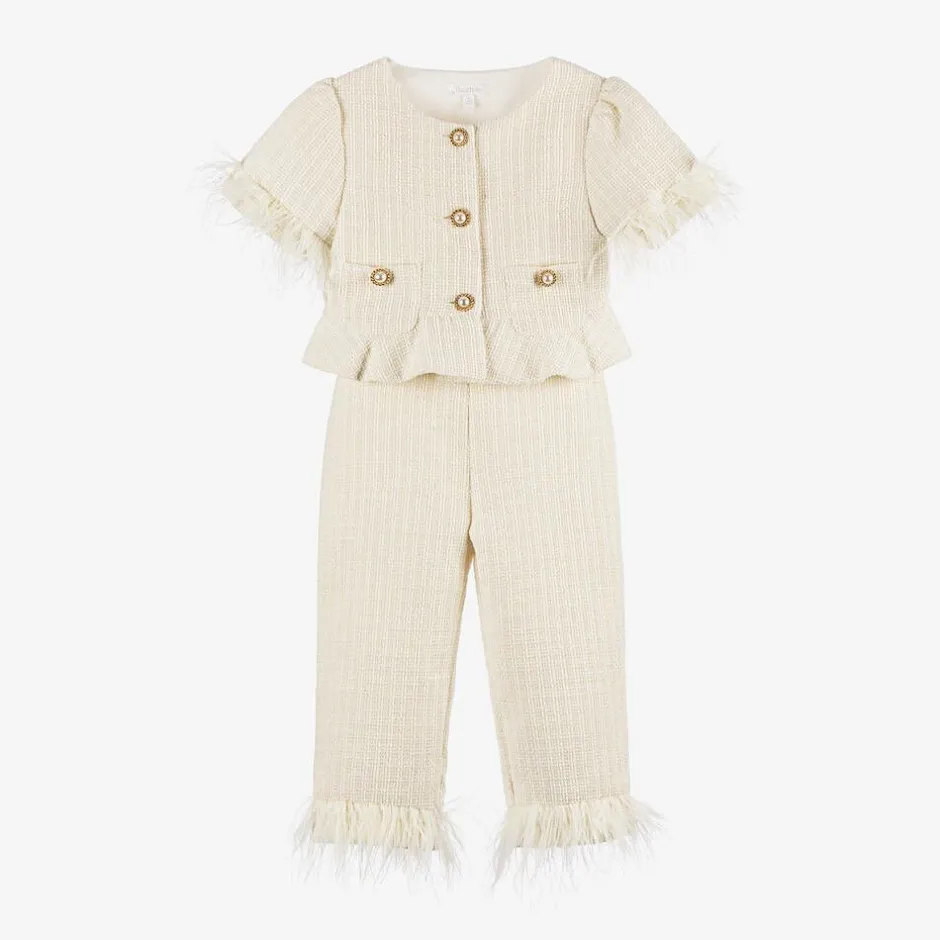 Patachou Girls Ivory Tweed Trouser Set Outlet
