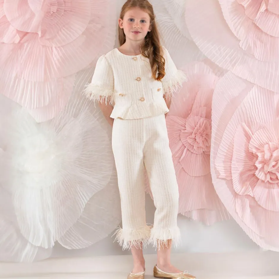 Patachou Girls Ivory Tweed Trouser Set Outlet